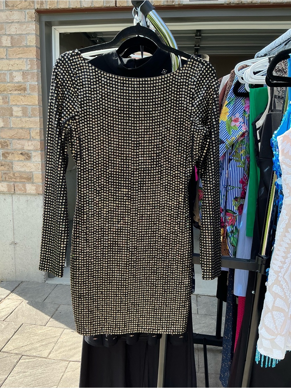 Guess Black Long-Sleeve Studded Bodycon Dress